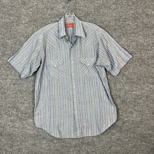 Ely Plains Mens Pearl Snap Western Shirt Size Medium Striped Ranch Cowboy Retro